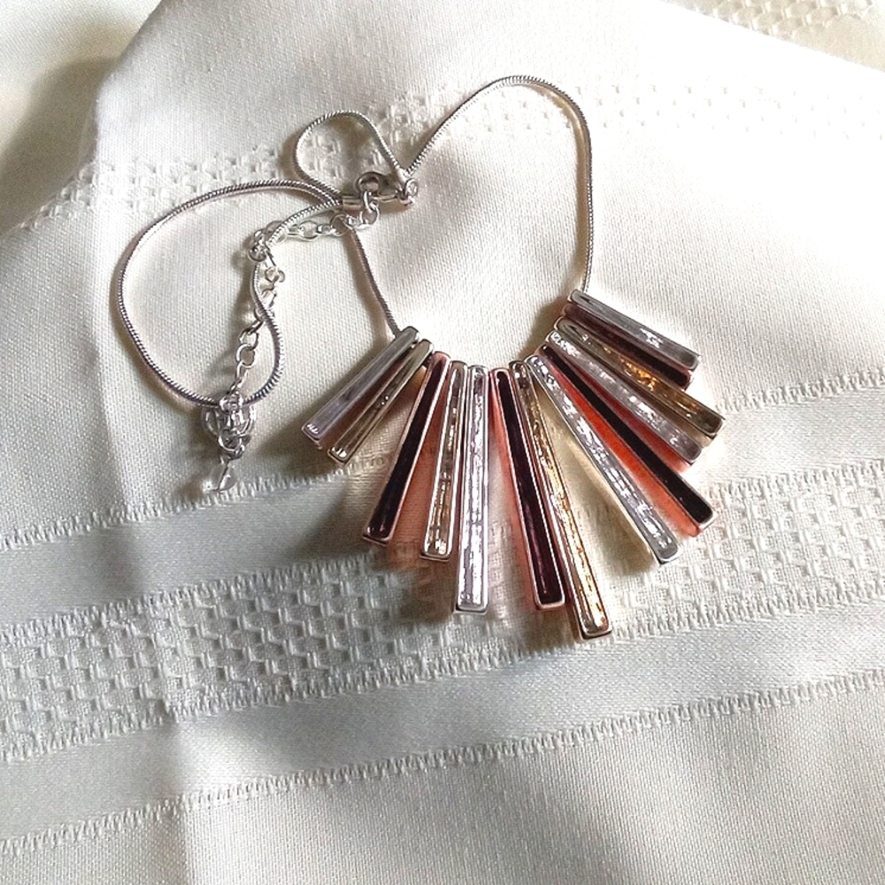 HH SILVER, COPPER, GOLD BAR NECKLACE - Picture 2 of 5